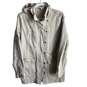 Cabi Hooded Barn‎ Coat Utility Jacket Beige Canvas Outdoor Fall Staple SZ S